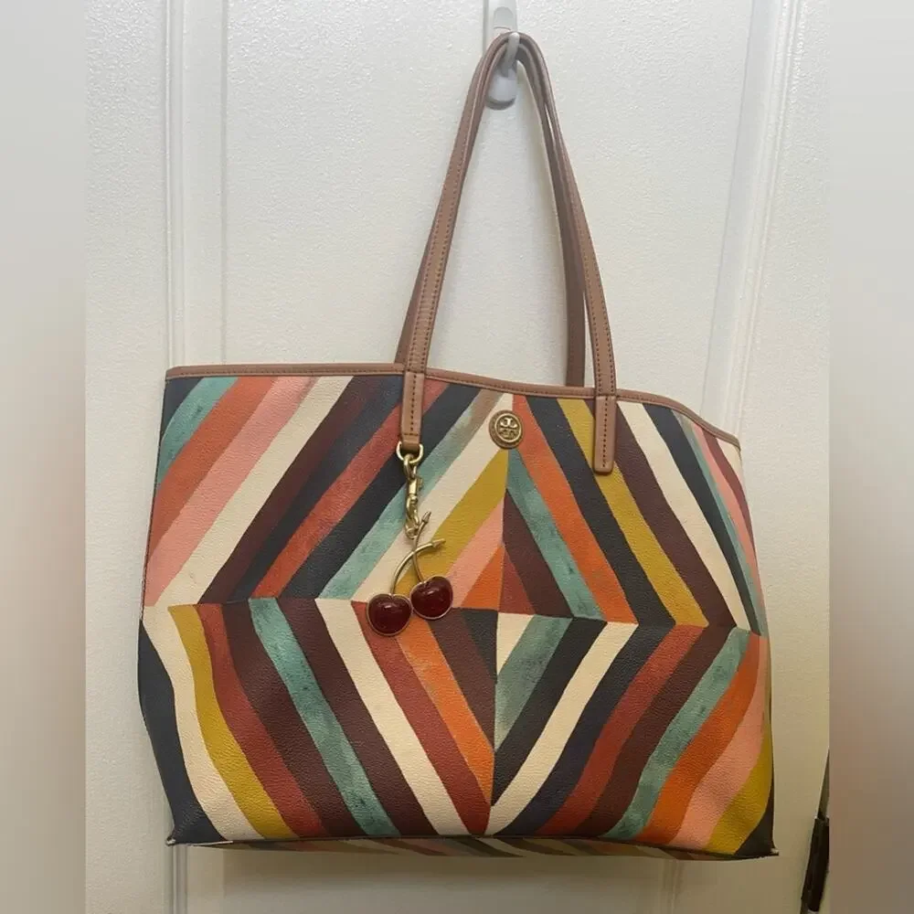 Tory Burch Kerrington Square Multicolor Chevron Tote